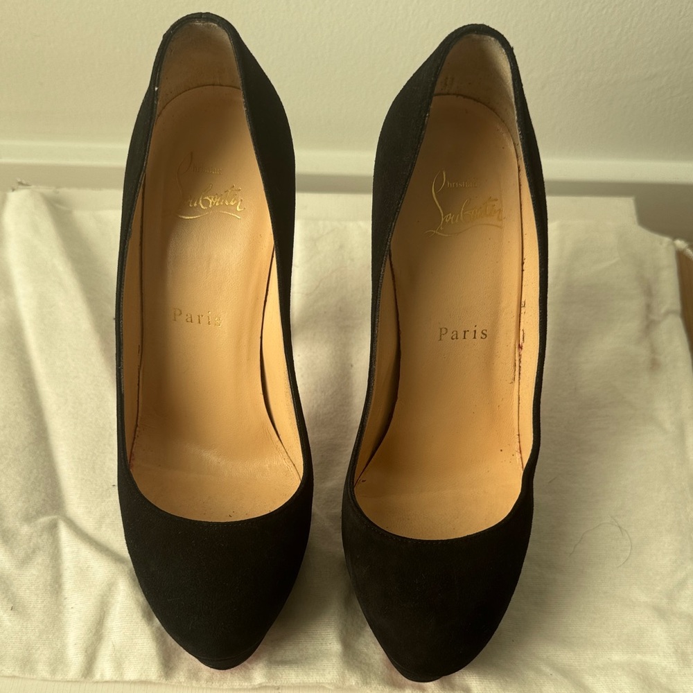 Christian Louboutin Black Suede Round-Toe Pumps